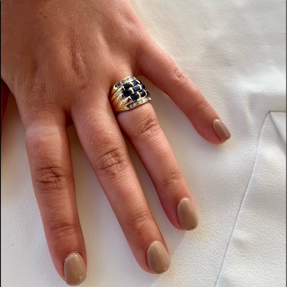 Sapphire and CZ Cocktail Ring - Picture 2 of 16